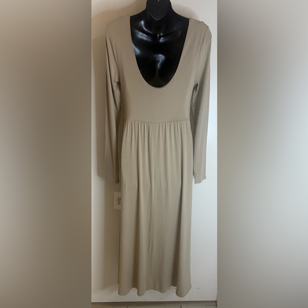 Elegant Tan  Long Sleeve Dress - Picture 3 of 4